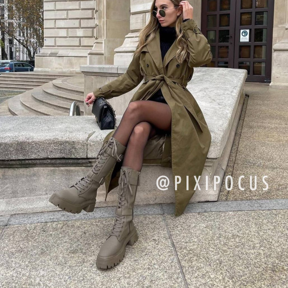 ZARA WAX FINISH LACE UP BOOTS MILITARY GREEN - Picture 2 of 16